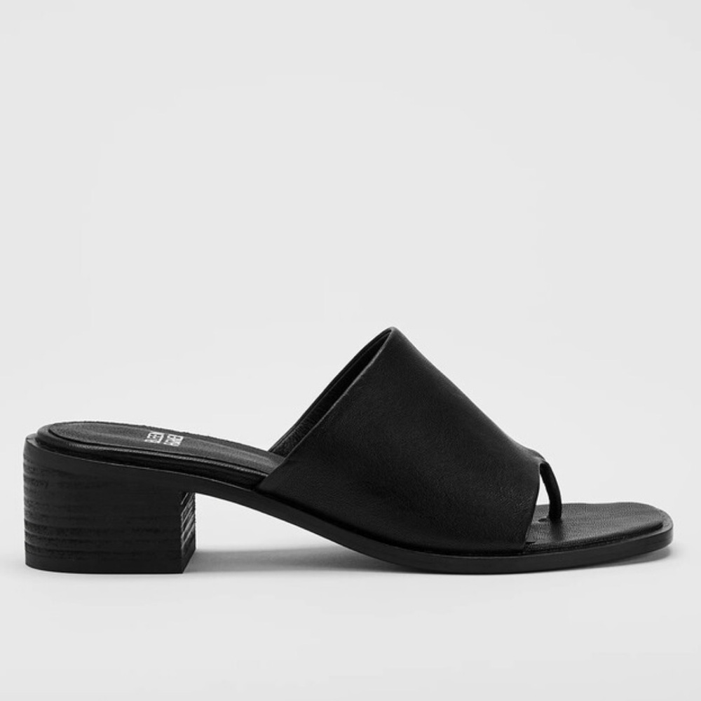 Eileen Fisher Airy Black Leather Mule Slides Block Heel